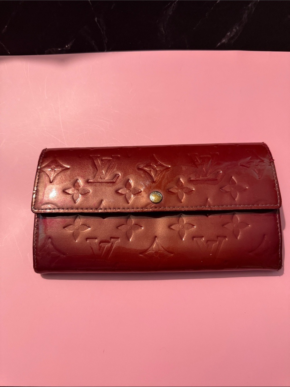 Vintage Louis Vuitton Burgundy Embossed Monogram Long Wallet dust bag included